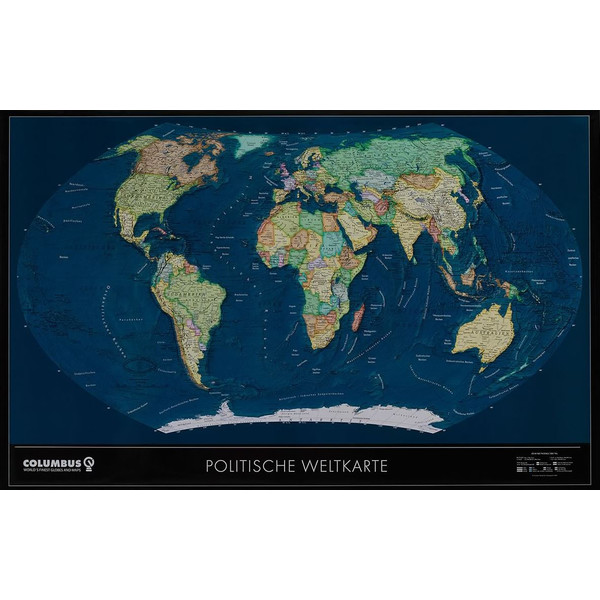 Columbus Mappa del Mondo Planisfero politico/fisico TWKGF2520BL