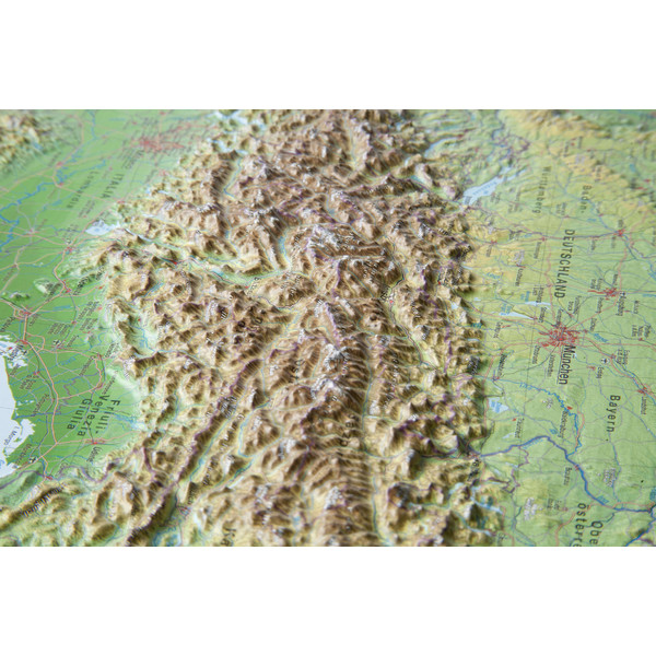 Georelief Mappa Regionale Arco alpino, carta in rilievo grande con cornice in alluminio (in tedesco)
