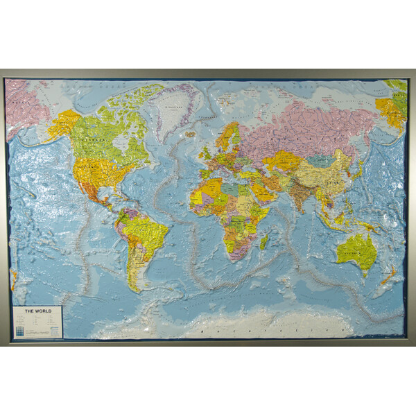 geo-institut Mappa del Mondo Planisfero, carta politica in rilievo Silver line, INGLESE