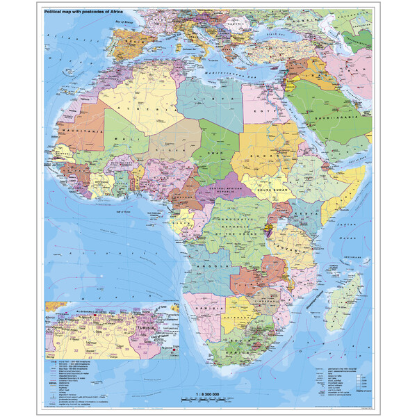 Stiefel Carta continentale Afrika politisch mit PLZ auf Platte zum Pinnen
