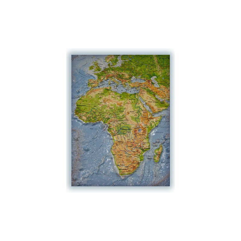 geo-institut Mappa del Mondo Planisfero, carta fisica in rilievo Silver line, inglese