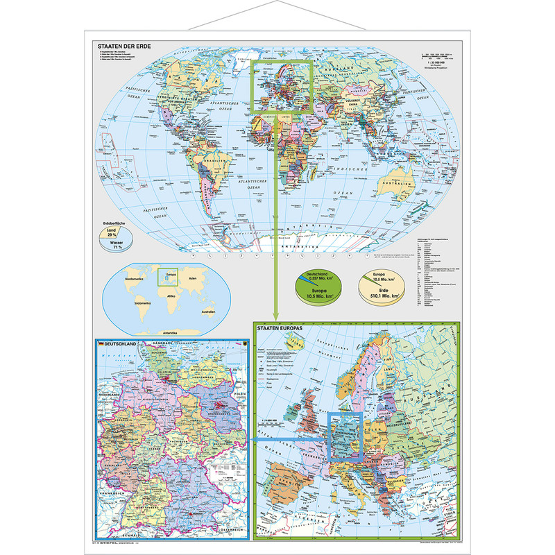 Stiefel Mappa Germania e Europa nel mondo, con profili in metallo (in tedesco)