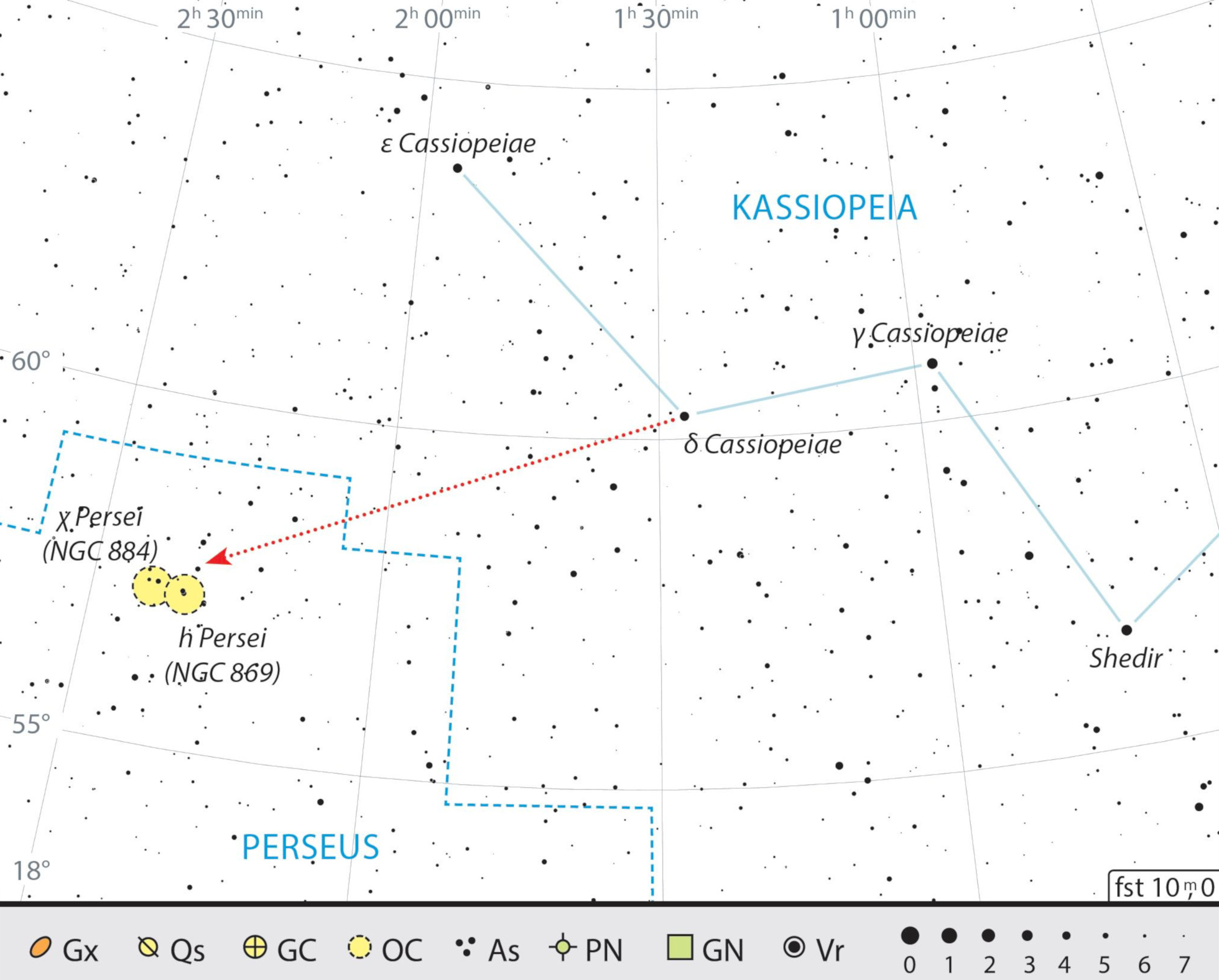 Mappa celeste del doppio ammasso h e χ Persei. J. Scholten