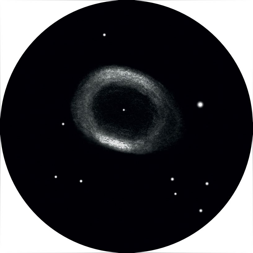 Immagine della nebulosa Anello ripresa con un Dobson 18 pollici e un ingrandimento di 300–450x. Rainer Mannoff