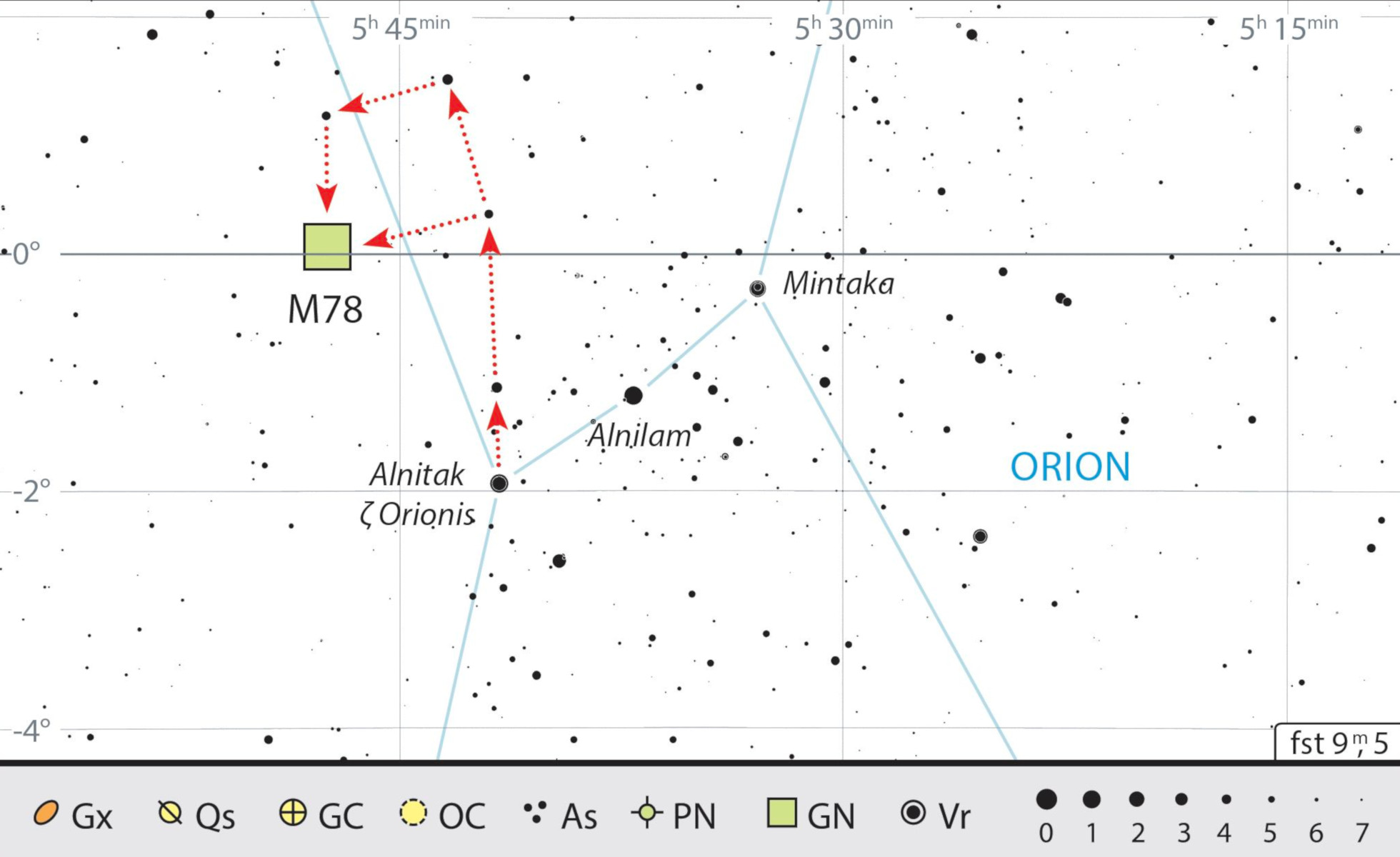 Mappa celeste per M 78 in Orione. J. Scholten