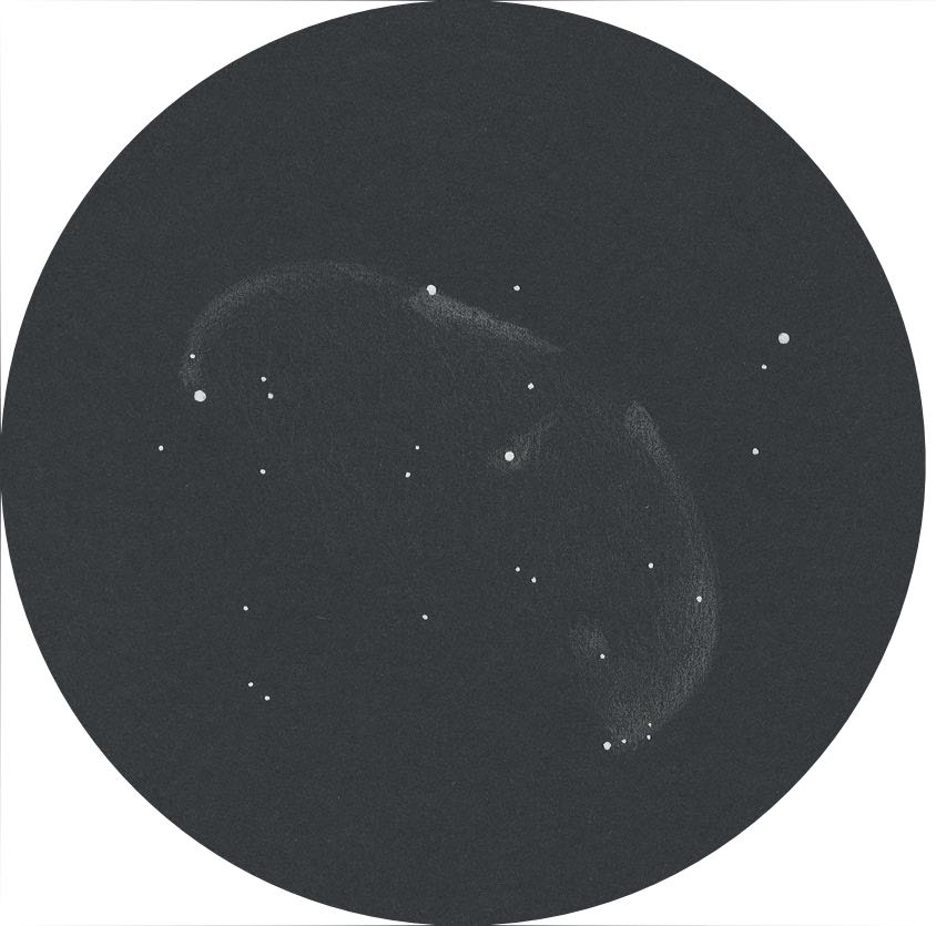 Illustrazione di NGC 6888 in un cielo leggermente illuminato con un Newton da 600 mm. Daniel Spitzer