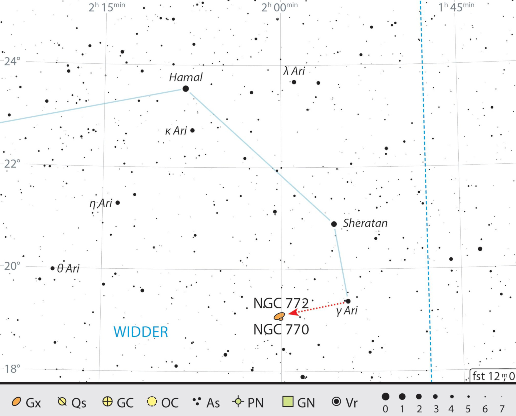 Mappa celeste di NGC 772 nella costellazione dell'Ariete. J. Scholten