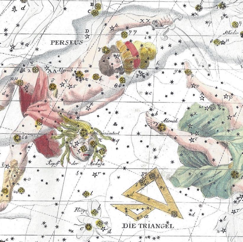 Algol nella tavola III dell'atlante astronomico "Vorstellung
der Gestirne" di J.E. Bode, seconda edizione 1805. K-P. Julius