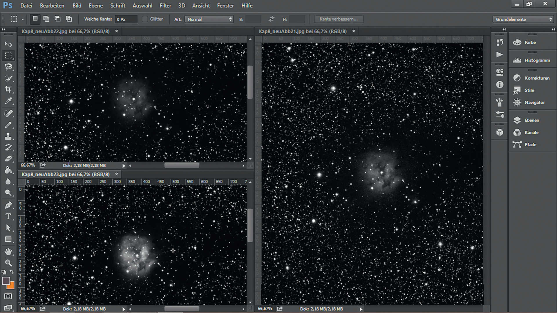 La nebulosa Cocoon (IC5146) nella costellazione del Cigno: otto scatti singoli con filtro rosso, verde e blu, sono stati orientati, sommati e intesificati nel contrasto per ottenere l’immagine finale. Camera SBIG STF-8300 su astrografo 200/600 mm, tempo di esposizione totale: 72 minuti, filtri RGB. U. Dittler
