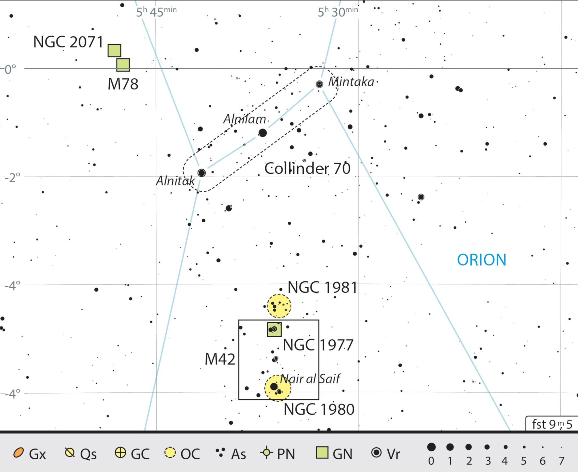 Mappa celeste degli oggetti per questa escursione al binocolo: la maggior parte si può individuare senza difficoltà. J. Scholten