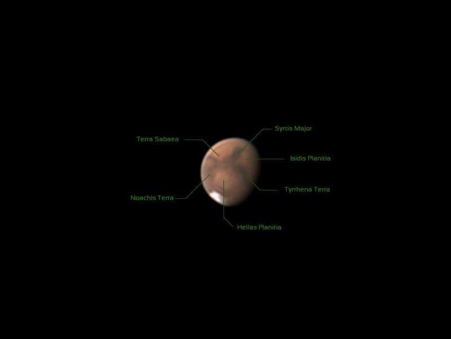 Immagine di Marte con un SC 8", ZWO ASI 224MC, ADC e un ottimo seeing nell'agosto 2020 (foto di J. Bates, Berlin)