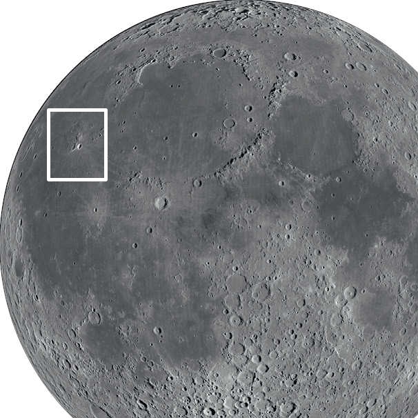 In prossimità del margine occidentale della Luna si trova il chiaro cratere Aristarchus. NASA/GSFC/Arizona State University