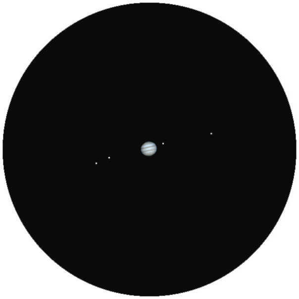 Giove in un telescopio da 70 mm di apertura (simulazione). Lambert Spix