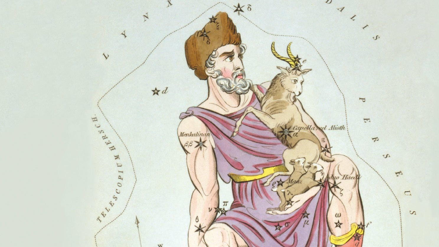 Anche se il nome Auriga rimanda al conducente di un carro, le rappresentazioni iconografiche mostrano un pastore di capre.