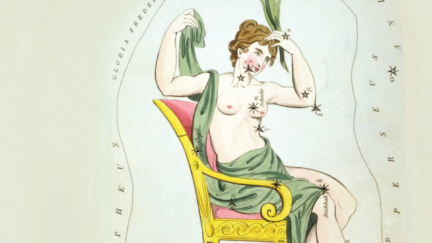 La costellazione, spesso conosciuta solo come W celeste, rappresenta la vanitosa regina Cassiopea seduta sul suo trono.