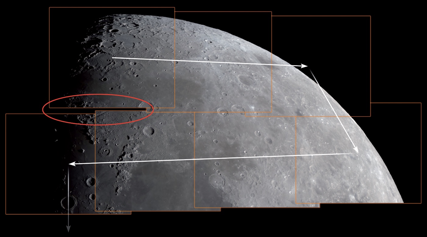 Durante la procedura di imaging, la Luna viene percorsa pezzo per pezzo come una strada a serpentina. Occorre però fare attenzione a garantire un buon inseguimento o una sovrapposizione sufficiente, altrimenti si verificheranno fastidiosi punti vuoti. È inoltre utile che i bordi dell'immagine siano orientati il più possibile parallelamente alle direzioni di movimento. M. Weigand