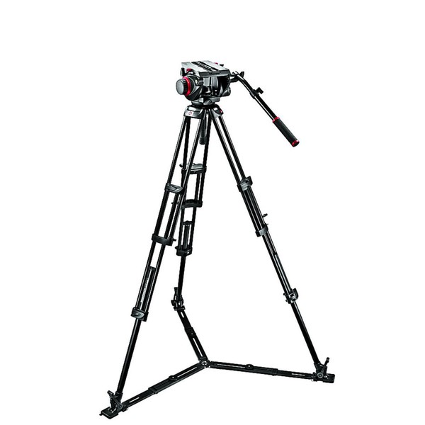 Manfrotto Treppiede Aluminio Set cavalletto con testa video Pro Fluid 509HD e cavalletto a doppi tubolari 545GBK con divaricatore