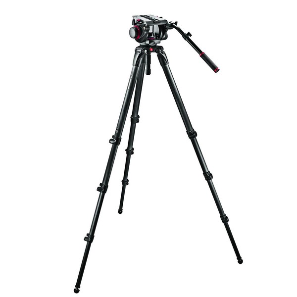 Manfrotto Treppiede Carbonio Set cavalletto con testa video Pro Fluid 509HD e sistema a tubolare singolo 536 con divaricatore centrale