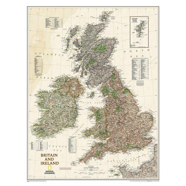National Geographic Mappa Carta antica delle Isole Britanniche e dell'Irlanda