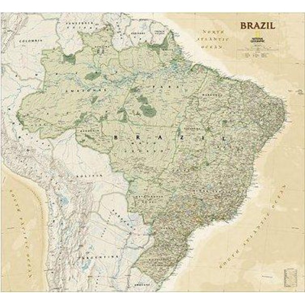 National Geographic Antica mappa del Brasile laminata