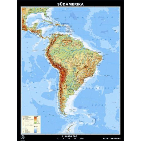Klett-Perthes Verlag Mappa Continentale Sud America, fisica / politica (in carta) fronte/retro