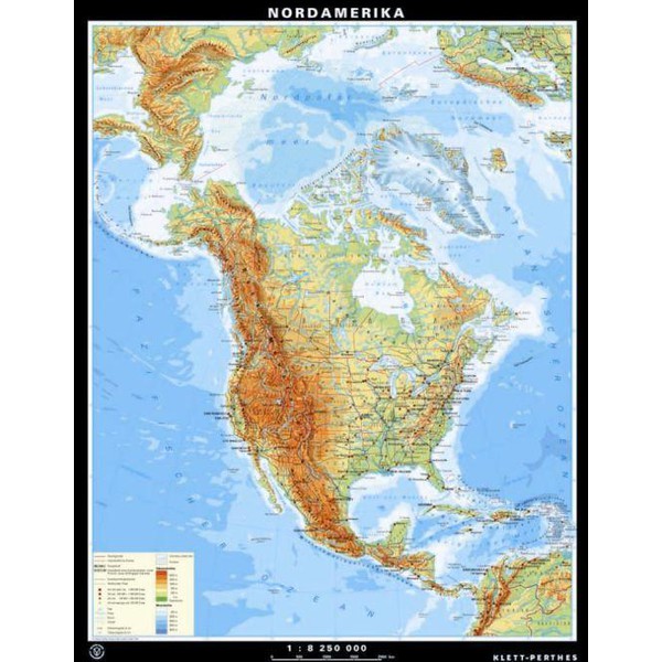 Klett-Perthes Verlag Nord America, fisica / politica (in carta) fronte/retro