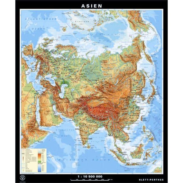 Klett-Perthes Verlag Mappa Continentale Asia, fisica / politica (lavabile) fronte/retro