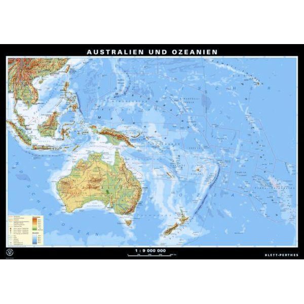 Klett-Perthes Verlag Mappa Continentale Australia ed Oceania, fisica / politica (in carta) fronte/retro