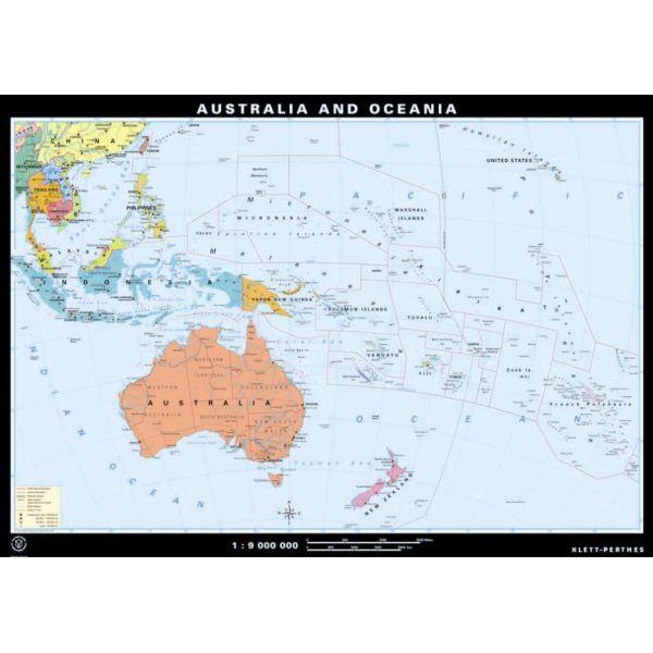 Klett-Perthes Verlag Mappa Continentale Australia ed Oceania, fisica / politica (in carta) fronte/retro