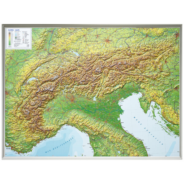 Georelief Mappa Regionale Arco alpino, carta in rilievo grande (in tedesco)