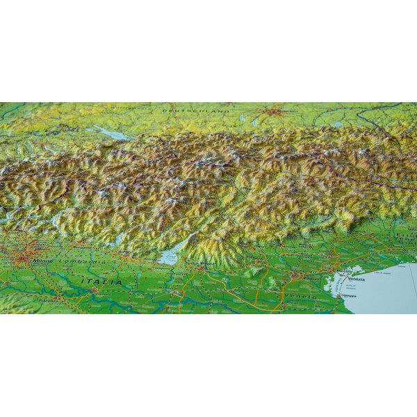 Georelief Mappa Regionale Arco alpino, carta in rilievo grande (in tedesco)