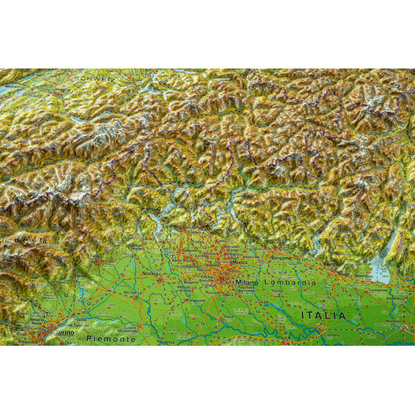 Georelief Mappa Regionale Arco alpino, carta in rilievo grande (in tedesco)