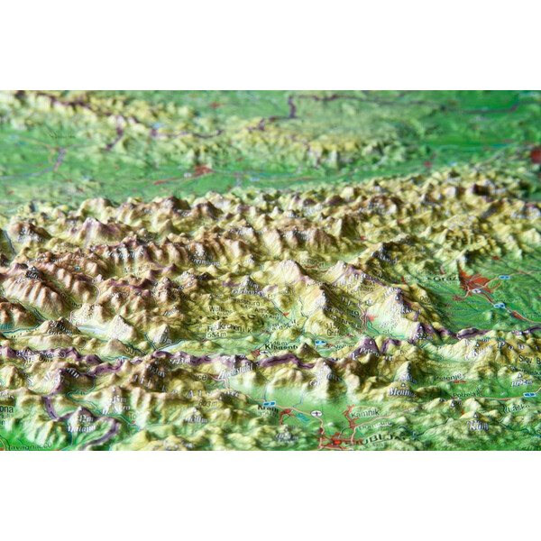 Georelief Mappa Austria, carta in rilievo grande con cornice in legno (in tedesco)