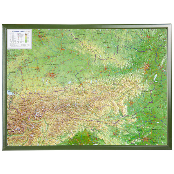 Georelief Mappa Austria, carta in rilievo grande con cornice in legno (in tedesco)