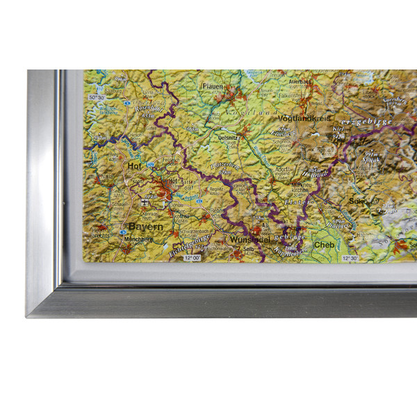 Georelief Mappa Regionale Sassonia, carta in rilievo grande con cornice in alluminio (in tedesco)