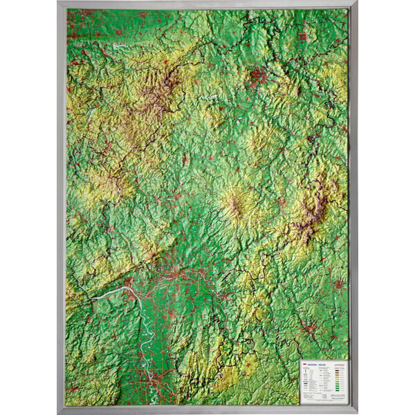 Georelief Mappa Regionale Assia, carta in rilievo grande (in tedesco)