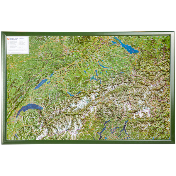 Georelief Mappa Svizzera, carta aerea con cornice in legno (in tedesco)