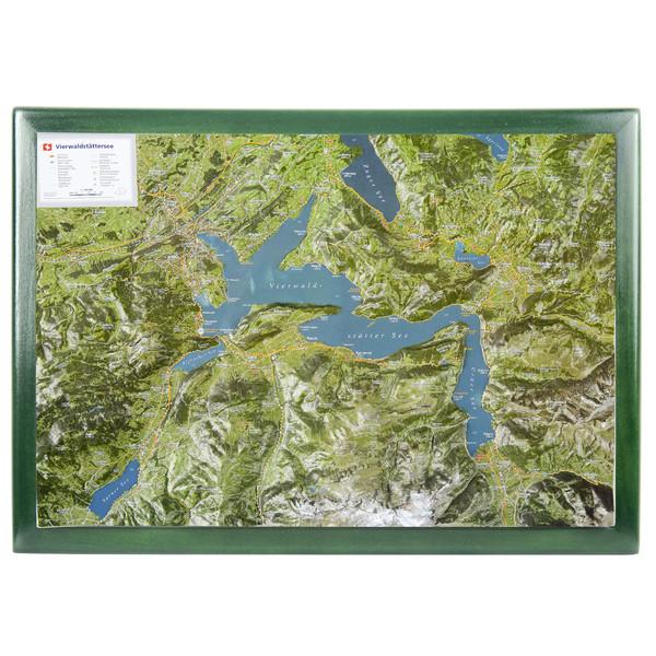 Georelief Mappa Regionale Lago dei Quattro Cantoni, carta con cornice il legno (in tedesco)