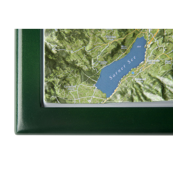 Georelief Mappa Regionale Lago dei Quattro Cantoni, carta con cornice il legno (in tedesco)