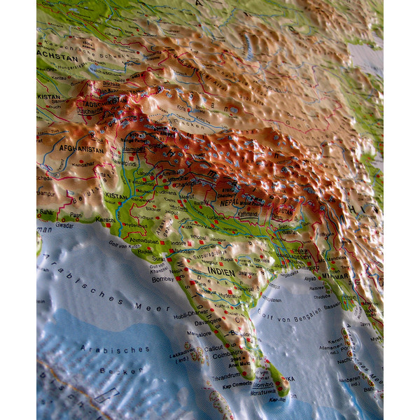 geo-institut Mappa del Mondo Planisfero, carta fisica in rilievo Silver line, svedese