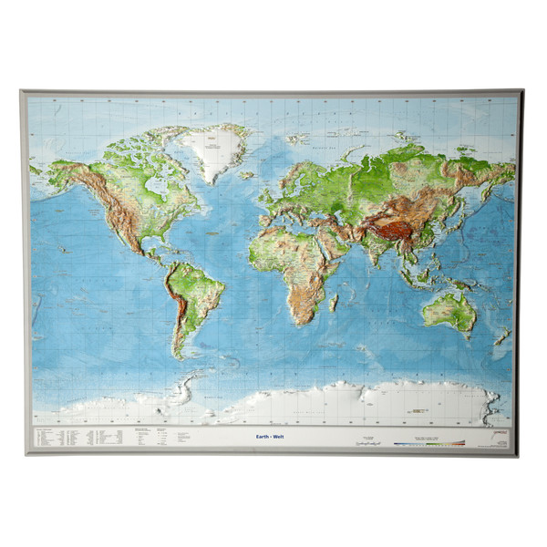 Georelief Mappa del Mondo Planisfero, carta in rilievo grande, INGLESE