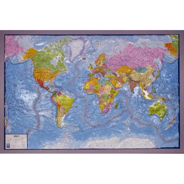 geo-institut Mappa del Mondo Planisfero, carta politica in rilievo Silver line, russo