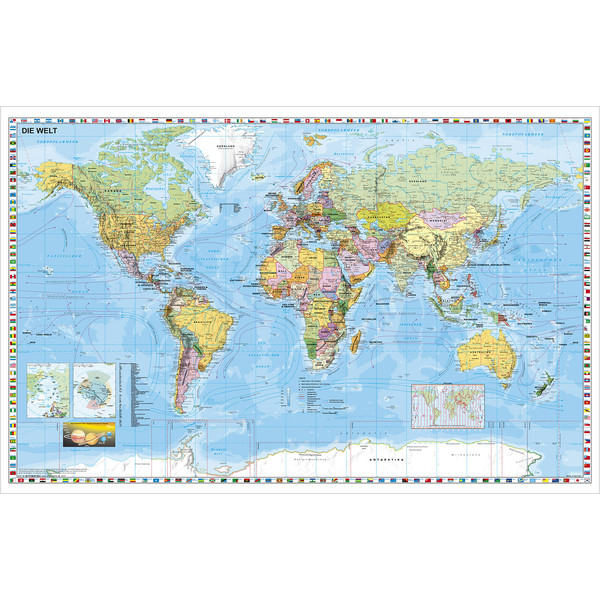 Stiefel Mappa del Mondo Planisfero – formato grande, scrivibile e lavabile – estremamente resistente, in tedesco