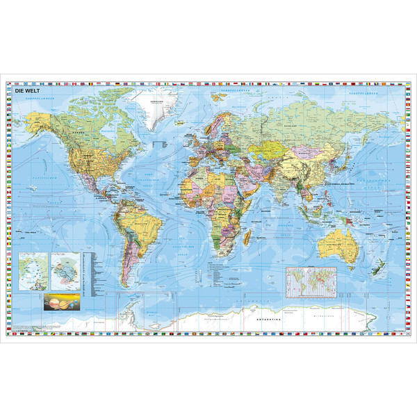 Stiefel Mappa del Mondo Planisfero da parete montato su listelli in legno bianco e ganci per affissione