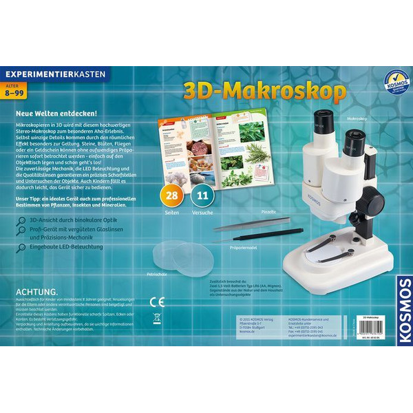 Kosmos Verlag Microscopio stereo 3-D Macroscopio set ricerca, 20x LED