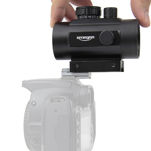 Omegon cercatore red dot con adattatore slitta flash per fotocamere DSLR