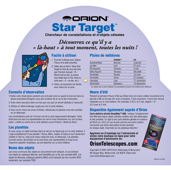 Orion Carta Stellare Planisphère Star Target 40 à 60 degrés