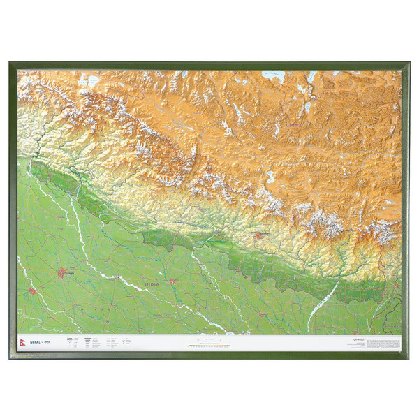 Georelief Mappa Regionale Nepal groß 3D mit Holzrahmen
