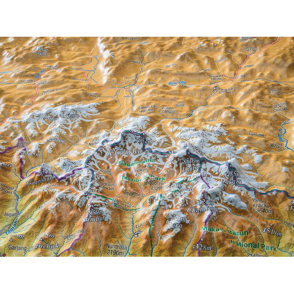 Georelief Mappa Regionale Nepal groß 3D mit Holzrahmen