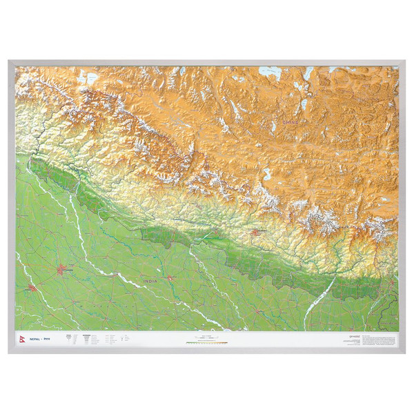 Georelief Mappa Regionale Nepal groß 3D mit Aluminiumrahmen